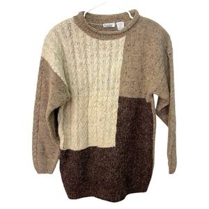 Vintage 90s Capacity Large Wool-Blend Knitted Sweater Beige Brown Natural‎ Retro